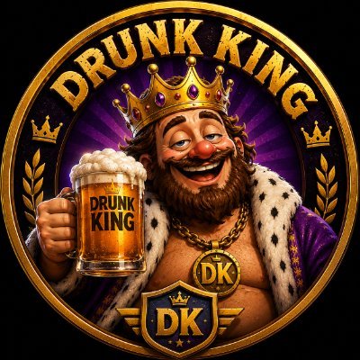 Drunk King mascot — a bearded medieval king in a gold crown raising a mug of beer